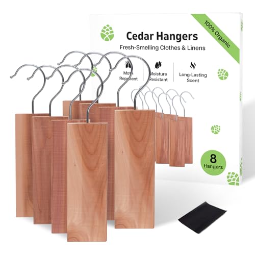 Cedarwood Moth Repellent for Wardrobes Pack of 8 Cedar Wood Hanging Blocks | 100% Natural Cedar Wood Moth Hangers for Clothes Protection | UK Moths Deterrent & Killer for Drawers with Sandpaper - Featured
