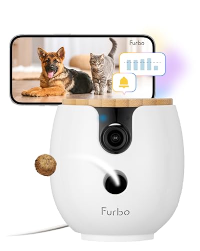 Furbo Mini 360º NEW Pet Camera - Unlock Smart Camera & Smart Features w/Paid Plan: Home Security & Dog & Cat Safety Alerts, Rotating Treat Dispenser w/Speaker (Subscription Required, 3mo Minimum) - Featured