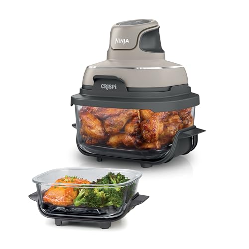 Ninja CRISPi Portable Air Fryer, 3.8L, 4-in-1: Air Fry, Roast, Keep Warm, Recrisp, Space Saving Compact Design, 2x Removable Glass Containers & Lids, 1700W, Stone FN101UKST - Featured
