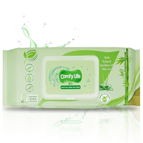 Comfy Life Biodegradable Adult Full Body Wet Wipes Large Luxury Eco-Friendly Fresh-Feel Rinse-Free Fragrance-Free Bed Bath Intimate-Care Soft Sheets (1 Pack (40 Wipes)) - Featured