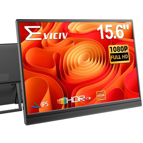 EVICIV Portable Monitor 15.6" 1080P, FHD Travel Monitor for Laptop, IPS Portable Screen w/VESA & Kickstand, USB-C Mini HDMI External Screen for Laptop/PC/Phone, Compatible with PS3/4/5/Xbox/Switch - Featured