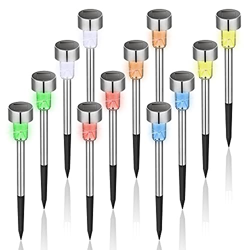 GIGALUMI Solar Lights Outdoor Garden Waterproof,12 Pack,Stainless Steel LED Solar Garden Lights for Patio, Lawn, Yard and Landscape Decor, Color Changed - Featured
