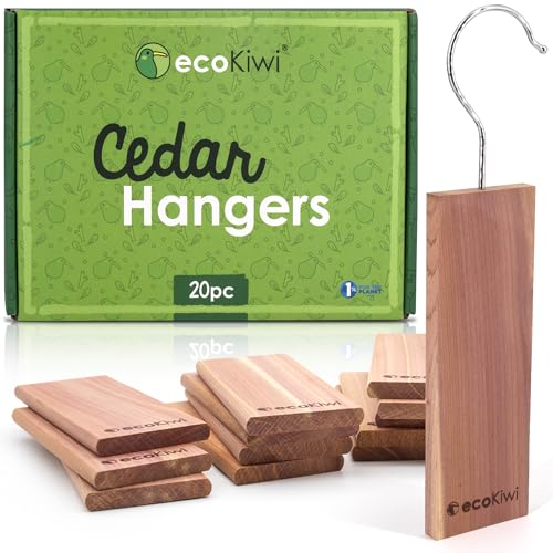 ecoKiwi Moth Repellent for Wardrobes & Clothes - 20 Pack Cedar Wood Hanging Blocks - Cedarwood Moth Repellent Wardrobe Freshener - 100% Natural Oil Storage for Drawers with Sandpaper - Featured