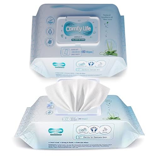 Comfy Life Premium Full Body Cleansing Wet Wipes For Adults - Large Luxury Fresh-feel Rinse-free Fragrance-free Bed Bath Intimate-care Soft Sheets (1 Pack (80 Wipes) - Featured