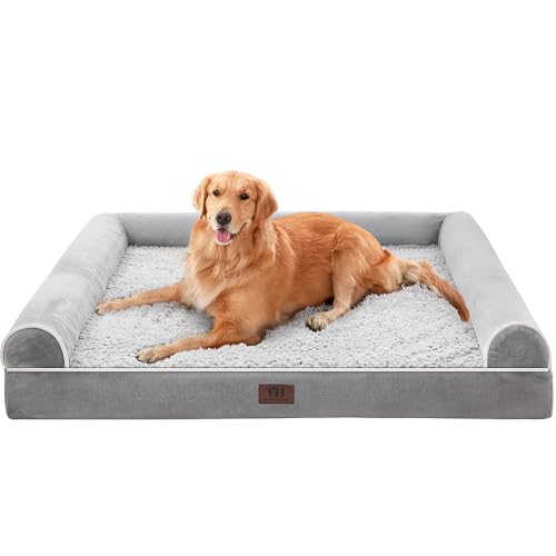 WESTERN HOME Dog Beds Large Washable,Soft Orthopedic Extra Large Waterproof Medium Dog Beds with Removable Washable Cover, with U-Shape Bolster Grey,106 x 76 x 19 cm - Featured