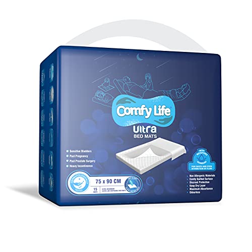 Comfy Life Ultra Bed Mats - Premium Luxury Disposable Incontinence Bed Pads - 75 x 90 cms - Large Sheets (15 Count (Pack of 1)) - Featured
