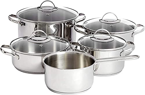 Amazon Basics 9-Piece Stainless Steel Induction Cookware Set, Pot with Lids, Saucepan and Casserole, Silver - Featured