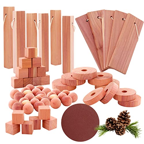 Yizhet Cedarwood Moth Repellent, 51 PCs Cedarwood Blocks, Balls, Discs, Rings, Natural Cedar Moth Repellent for Wardrobes, Drawers, Clothes Storage - Featured
