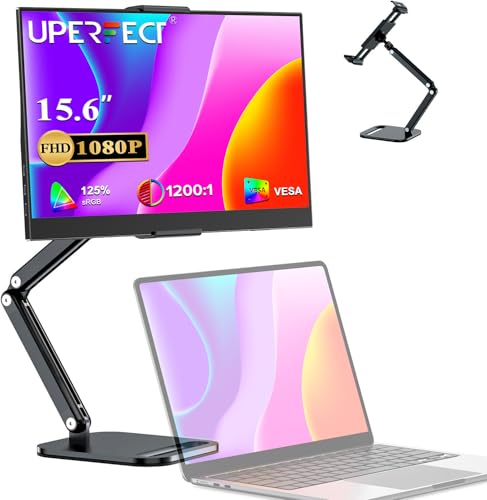 UPERFECT Portable Monitor 15.6" 1080P FHD Travel Screen with Mini HDMI/One USB-C, 1200:1 Eye Care IPS Portable Display, Frameless External Second Screen for Laptop/Phone/PC w/VESA (No Plug) - Featured