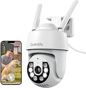 2K Security Camera Outdoor, 360° PTZ WiFi Camera, CCTV Camera with 24/7 Recording, PIR Human Detection, Sound and Light Alarm, Support 16-128G SD Card, Works with Alexa - Featured