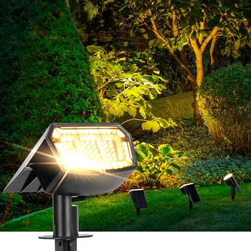 AUDERWIN Solar spotlights Outdoor 63 LED 3 Lighting Modes, IP65 Waterproof Lighten Yard Garden House Garage Pathway for Christmas Decorations-4 Pack - Featured
