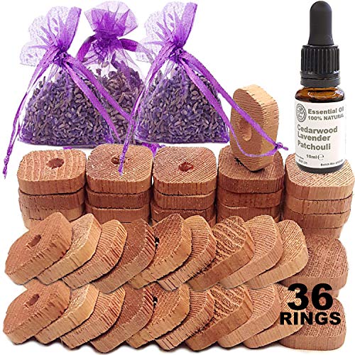STAFECO Moth Repellent for Wardobes Natural Cedar Wood Lavender Dried Bags Cedarwood Rings Anti Clothes Moths Oil 100% (Medium F) - Featured