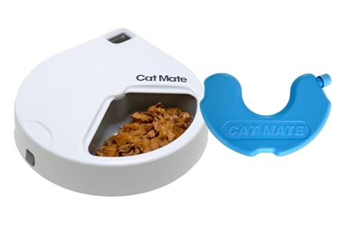 Cat Mate C300 Automatic 3 Meal Pet Feeder with Digital Timer (366) - For Cats or Small Dogs, For Wet and Dry Pet Food, Meals up to 330 g Each, White - Featured