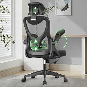 Office Chair - Ergonomic Desk Chair with Lumbar Support Headrest Adjustable, Padded Flip-up Armrests Comfy Seat Cushion High Back Executive Manager Chair For Home Office - Featured