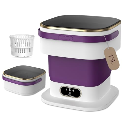 Portable Washing Machine,15L Upgraded Mini Washing Machine,3 Washing Modes with Spin Basket,Deep Cleans Small Items,Foldable Design Suitable for Dormitories,Apartments,Homes, and Camping (Purple) - Featured