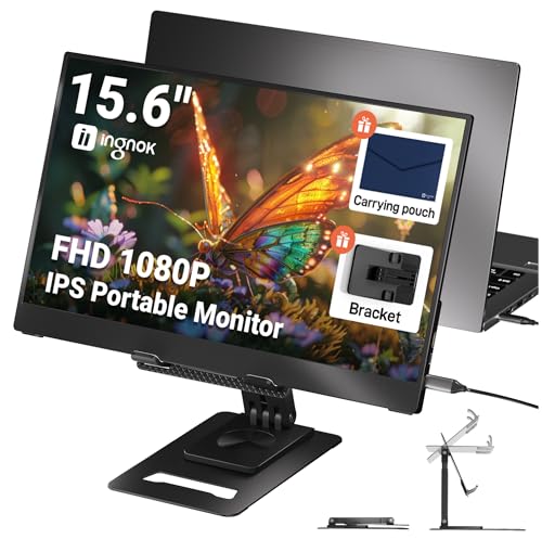 Ingnok 15.6" Portable Monitor, FHD 1080P IPS Ultra-Slim Travel Monitor with Kickstand, USB-C & Mini HDMI, External Second Screen for Laptop/PC/MacBook/Phone/Gaming Devices,Valentine's Day Gifts - Featured