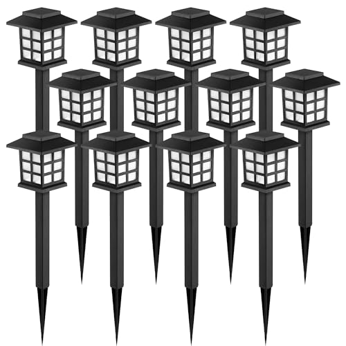 GIGALUMI Solar Lights Outdoor Garden, 12 Pack Solar Powered Pathway Lights, Waterproof for Landscape, Path, Yard, Patio, Driveway,Pathway,Warm White - Featured