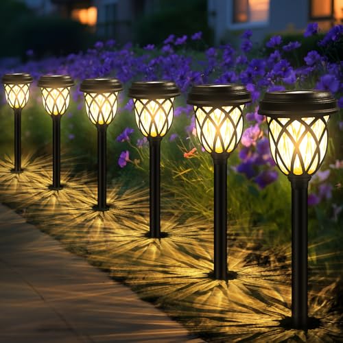 HELESIN Garden Lights Solar Powered, 6 Pack Solar Lights Outdoor Garden Waterproof (Warm White), 16.5IN LED Solar Pathway Lighting, Solar Powered Outdoor Light for Patio/Lawn/Landscape Decoration - Featured