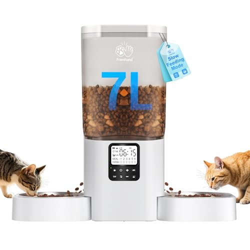 Frienhund Timed Automatic Cat Feeder for 2 Cats: Cat Food Dispenser with Slow Feed, Dual Pet Feeder with Timer & Information Visualization, Double Auto cat Feeder for Multiple Pets, Easy Clean - 7L - Featured