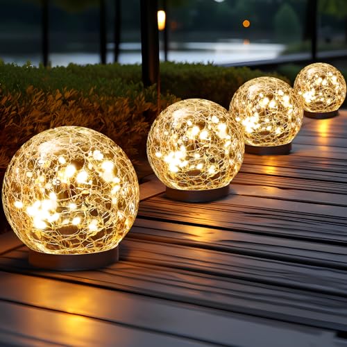 JKIMK Solar Globe Lights Outdoor Waterproof Solar Balls for Garden - Cracked Glass Ball Solar Lights Outdoor - Solar Orbs for Outside - Outdoor Decorations for Patio and Yard Lawn Backyard Decor - Featured