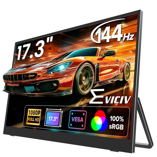 EVICIV 17.3" 144Hz Portable Monitor, 1080P Gaming Travel Portable Screen w/VESA & Kickstand, USB-C Mini HDMI External Screen for Laptop/PC/Phone, Compatible with PS3/4/5/Xbox/Switch/Steam Deck - Featured