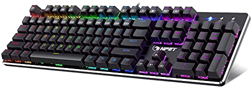 NPET K20 Mechanical Gaming Keyboard, Wired Backlit Keyboard with Blue Switches, Customizable RGB Lighting, Ergonomic Standard Keyboard for Desktop, Computer, PC (104 Keys, Black) - Featured