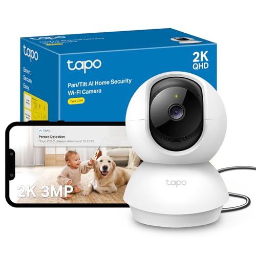 Tapo C210 2K 3MP Pan/Tilt Indoor Camera House Security Camera, WiFi Camera, No Monthly Fee, AI Detection, Dog Puppy Camera, Baby Camera Monitor, 360° View, Night Vision, Works with Alexa & Google - Featured