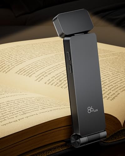 86lux Book Light, Rechargeable Clip-On LED Reading Light for Bed & Night Use - 3 Color Temperatures with Stepless Dimming, Ultralight Bookmark Design for Kids, Book Lovers, Grey - Featured