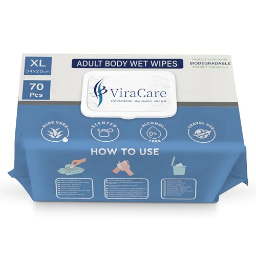 70 x Wet Wipes for Adults Scented | Intimate Wipes with Aloe Vera | Biodegradable | Body Wipe for Adults No Shower | Shower Wipe | Extra Large | Size 34 x 20 cm | (1 Pack of 70) - Featured