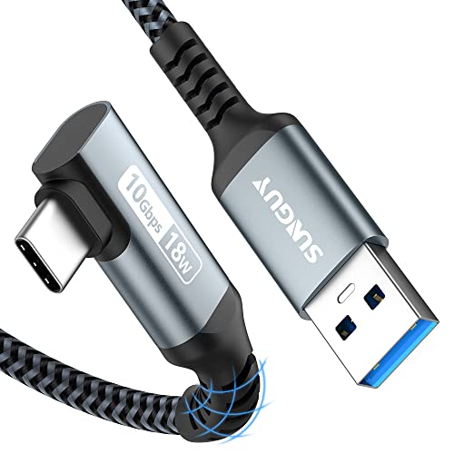 SUNGUY 1.5FT USB C to USB A 10Gbps Data Transfer, 90 Degree Android Auto Cable, Compatible with Samsung Galaxy, Huawei, Redmi, Mi, Xperia, Google Pixel, Oneplus, Laptop, Smartphone, Tablet, SSD - Featured
